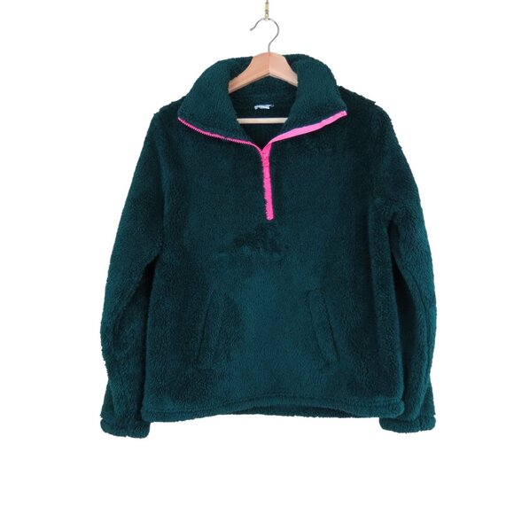J.CREW Factory Women's Emerald Green Sherpa Half-Zip Pullover Fleece Size XS - Picture 1 of 7